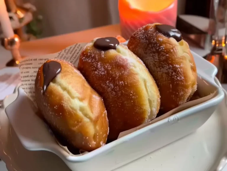 Chocolate Bomboloni – Italian Cream-Filled Delight Golden Chocolate Bomboloni rolled in sugar, soft and fluffy