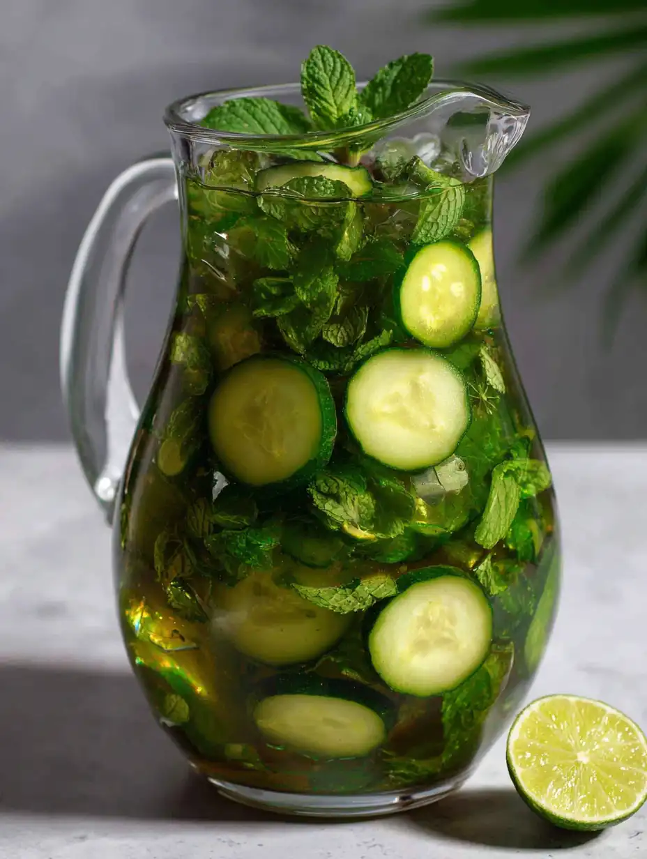 Cucumber Mint Water Recipe for a Refreshing Homemade Drink Cucumber mint water preparation with cucumber slices and fresh mint leaves in a glass pitcher