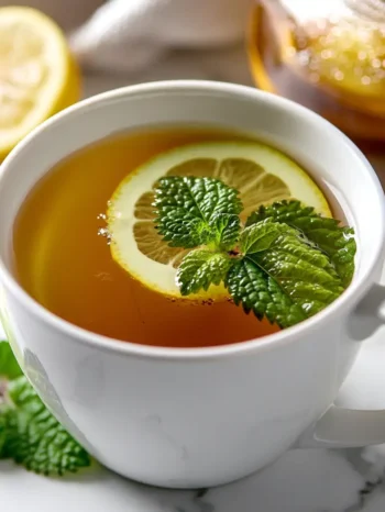 Healthy Lemon Balm Water Recipe for Hydration and Calm Lemon balm recipe tea in a white cup with lemon slice and fresh green leaves for relaxation