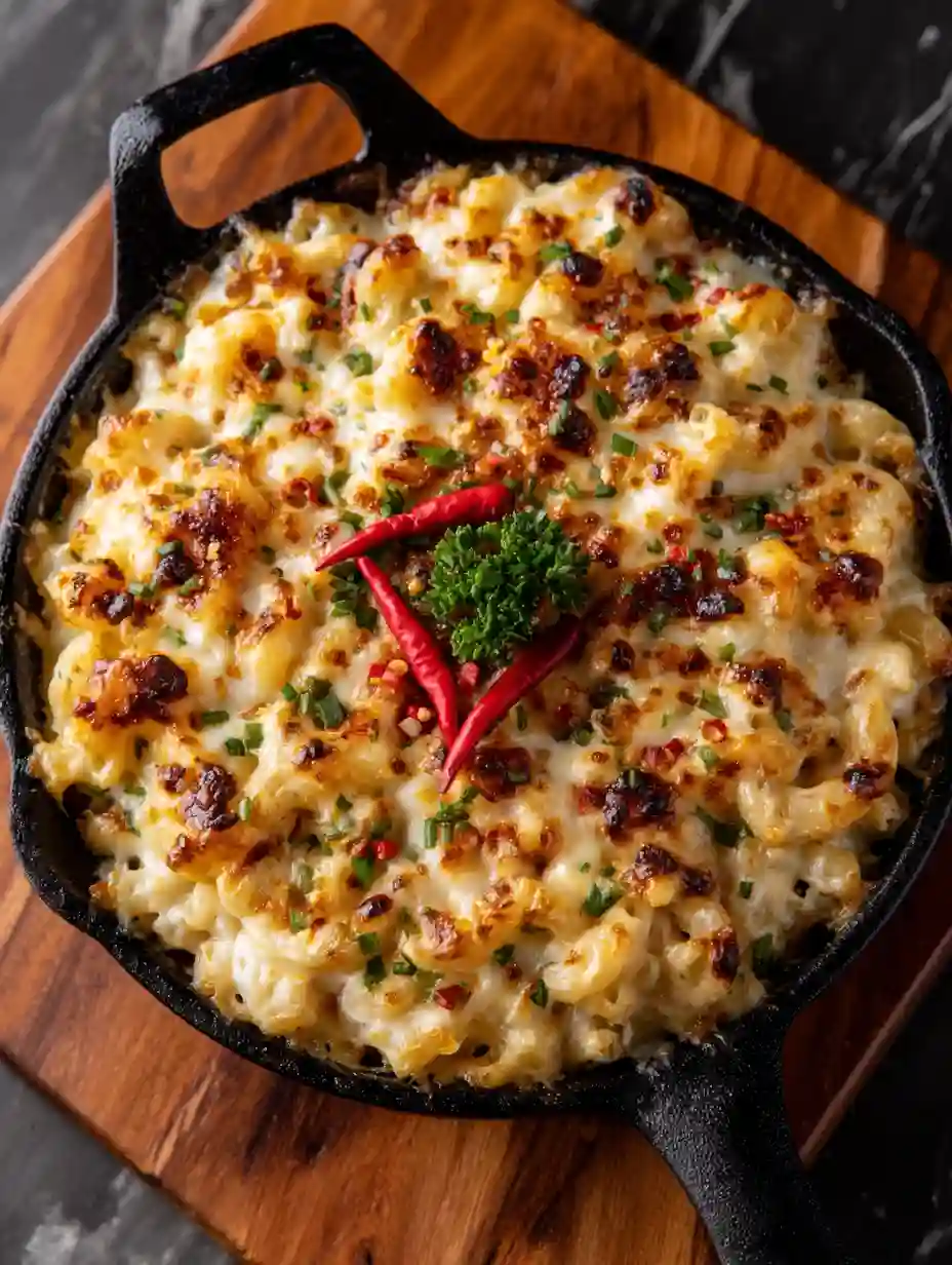 Smoked Recipes: Flavorful Ideas for Fish, Meat, and Vegetables Creamy smoked mac and cheese in a cast iron dish