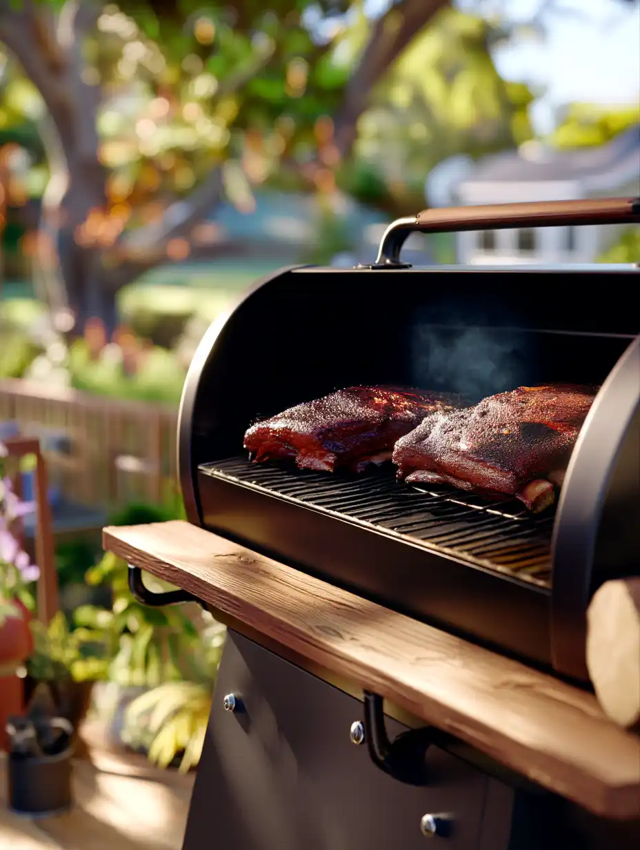 Smoked Recipes: Flavorful Ideas for Fish, Meat, and Vegetables Smoked recipes prepared on a pellet grill in a sunny backyard