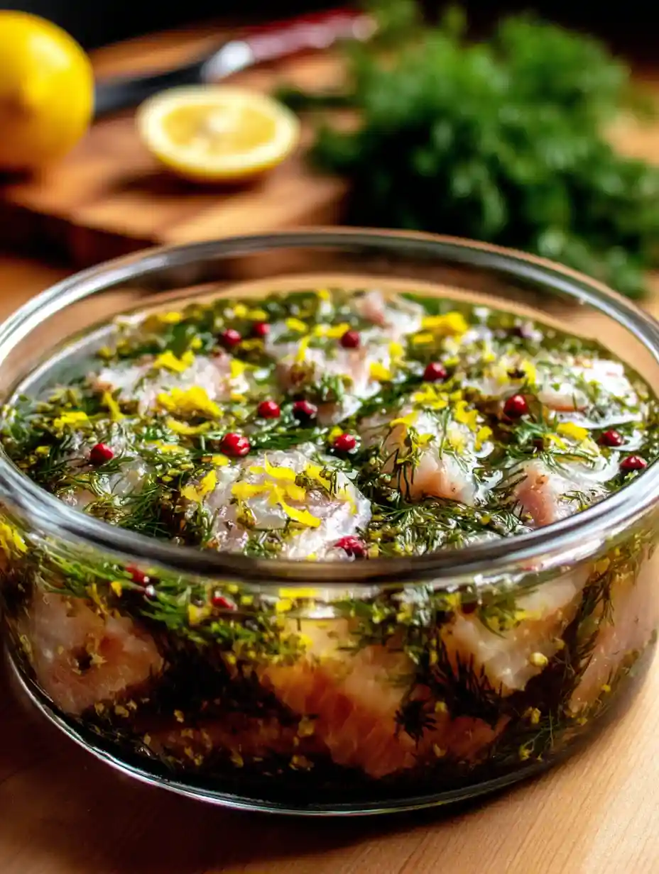 Smoked Recipes: Flavorful Ideas for Fish, Meat, and Vegetables Bowl of smoked trout brine with herbs