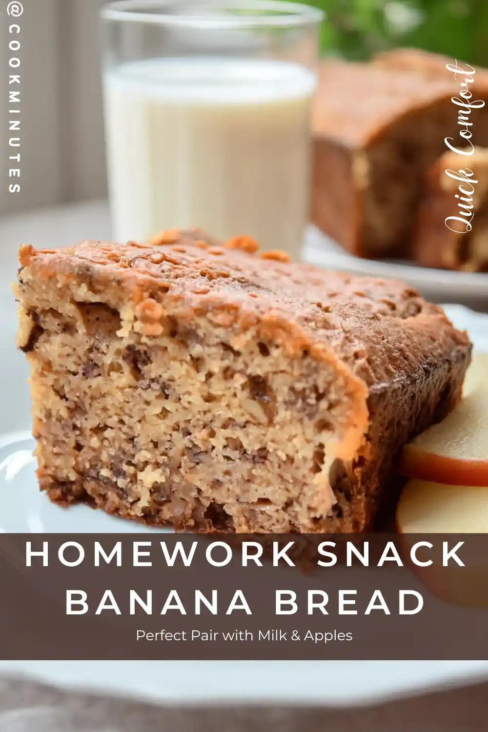 After School Banana Bread Recipe – Easy, Moist & Family Favorite after school banana bread slice served with a glass of milk and apple slices