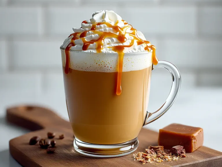 Caramel Latte Recipe – Hot & Iced Homemade Coffee Drink Caramel Latte with velvety foam and glossy golden caramel drizzle