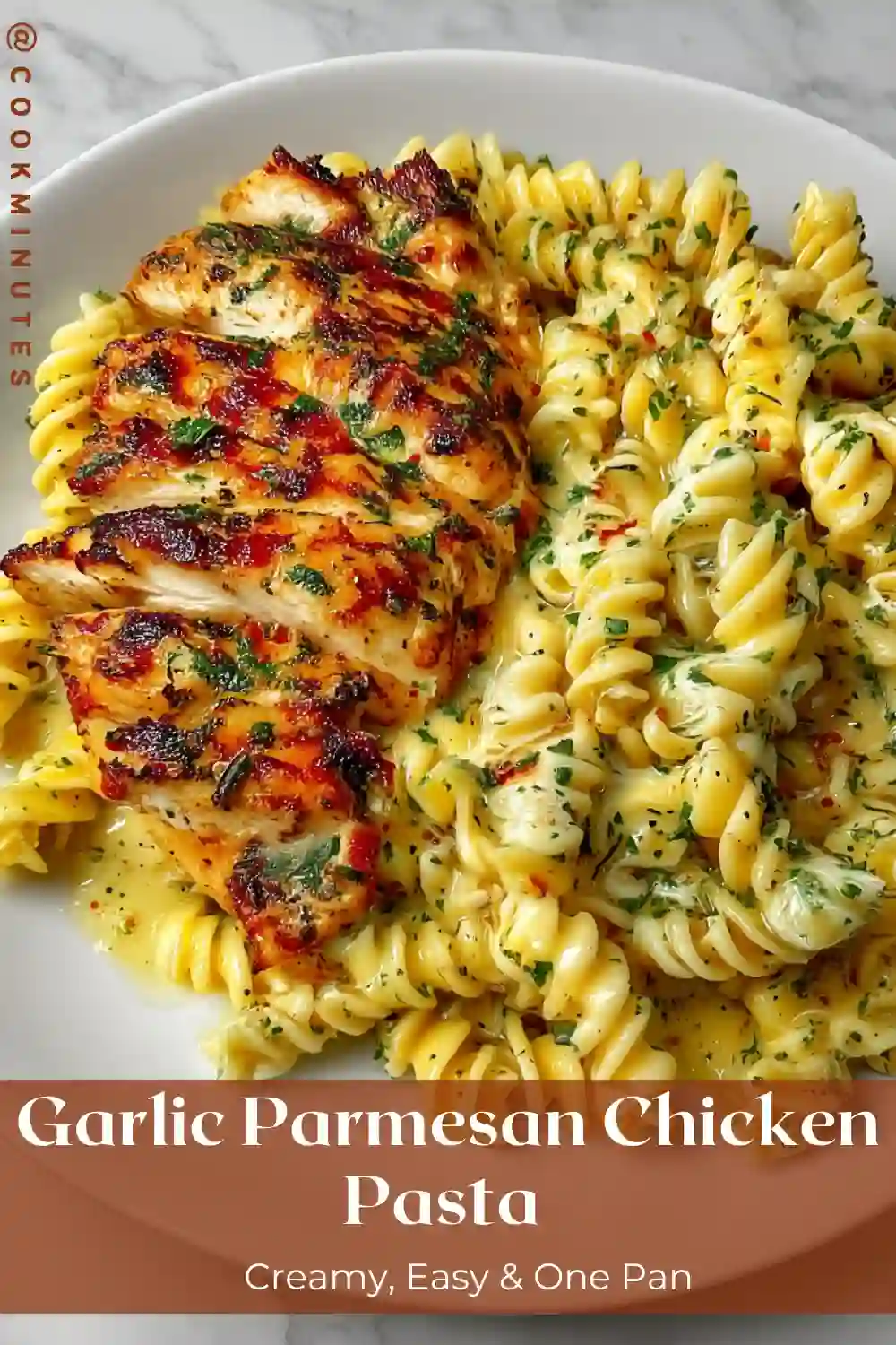Garlic Parmesan Chicken Pasta | One-Pan Creamy Dinner Recipe garlic parmesan chicken pasta with creamy sauce and sliced chicken breast