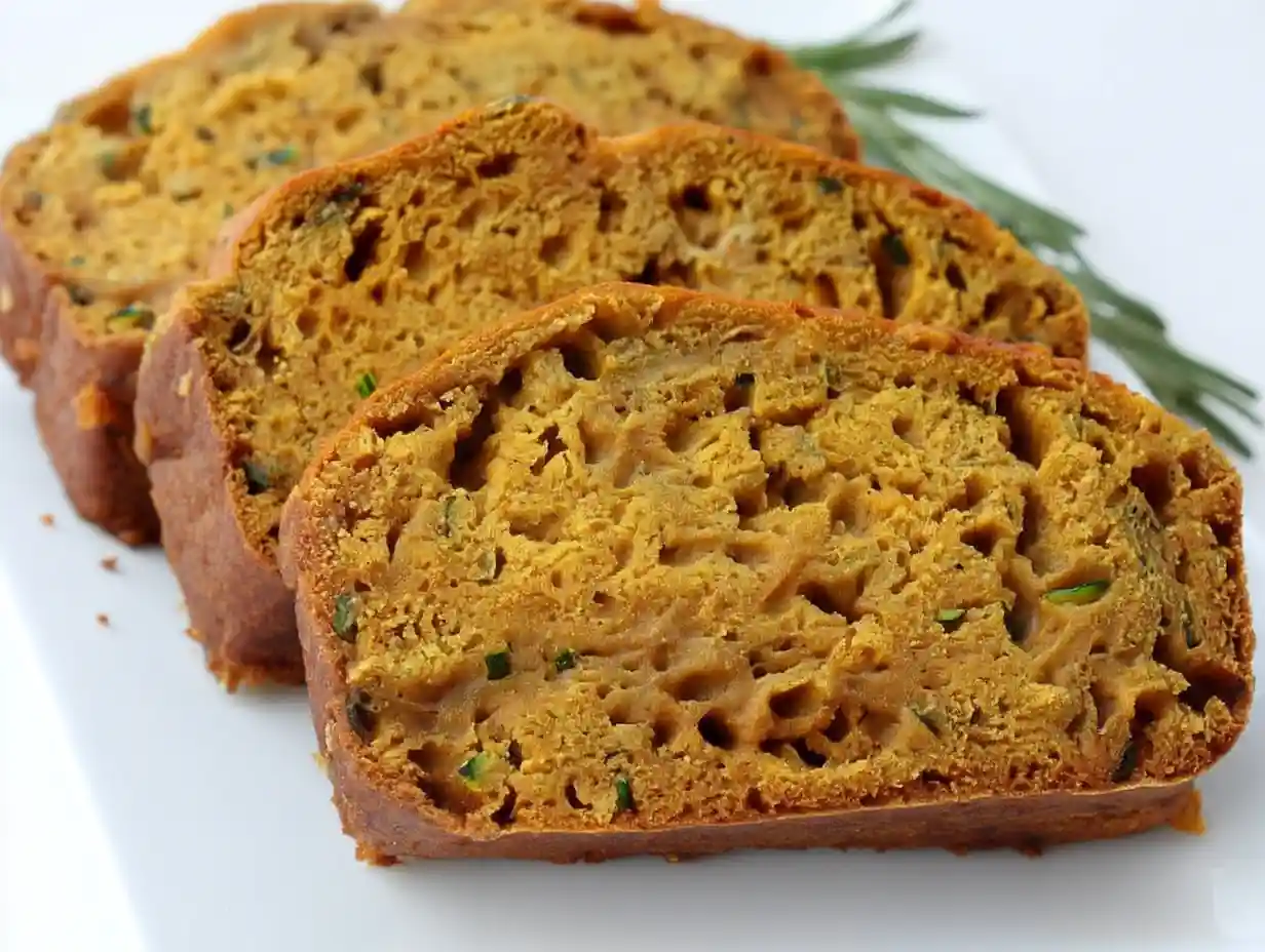 Pumpkin Zucchini Bread (Moist & Cozy Fall Loaf) Pumpkin Zucchini Bread moist slices with golden crust