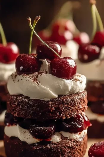 Indulge in the decadent flavors of Black Forest Mini Cakes, perfect for any sweet-loving palate! With rich cocoa and luscious cherries, these delightful treats are a bite-sized version of a classic favorite. mini cakes