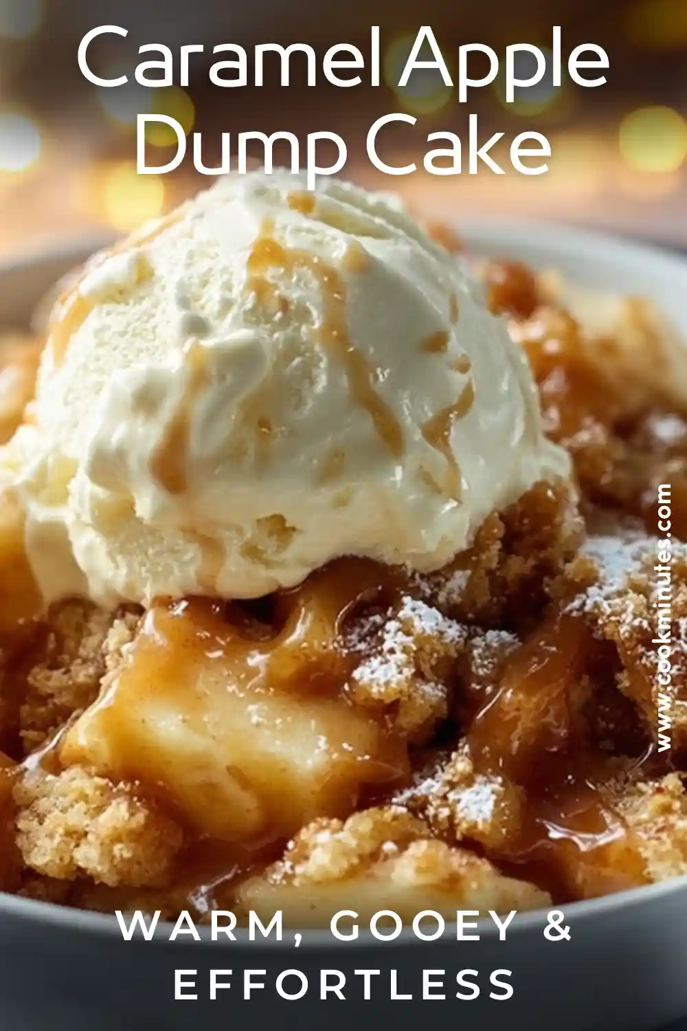 Caramel Apple Dump Cake — Quick & Gooey Dessert Caramel apple dump cake with apple filling, caramel drizzle, golden crust