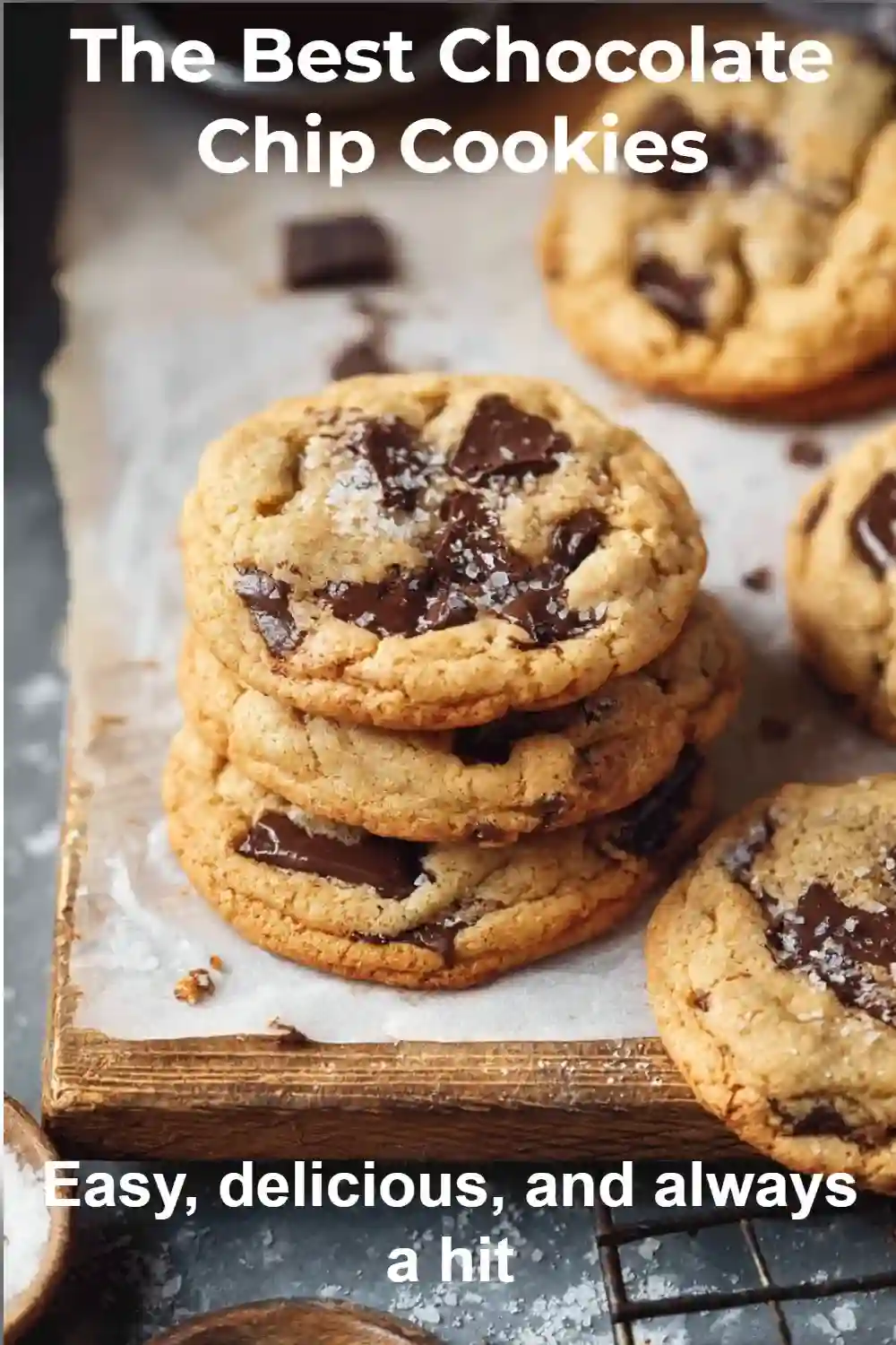 Chocolate Chip Cookies: Crispy Edges & Gooey Centers Every Time Chocolate chip cookies with sea salt flakes and gooey chocolate chunks on parchment.
