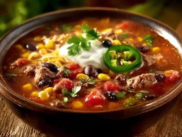 Taco Soup Recipe – Creamy, Spicy & Packed With Flavor Delicious creamy taco soup topped with cheese and fresh cilantro