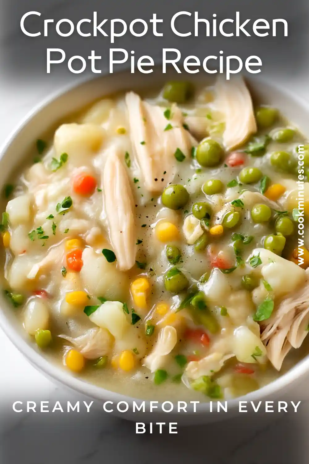 Easy Crockpot Chicken Pot Pie – Creamy Comfort in Every Bite crockpot chicken pot pie recipe served in a white bowl