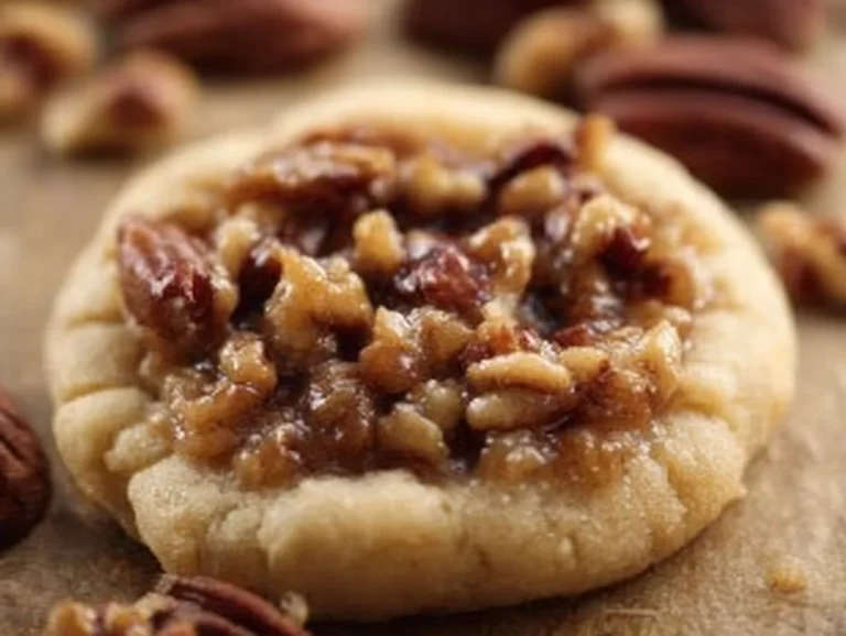 Crumbl Pecan Pie Cookies with pecans and caramel drizzle
