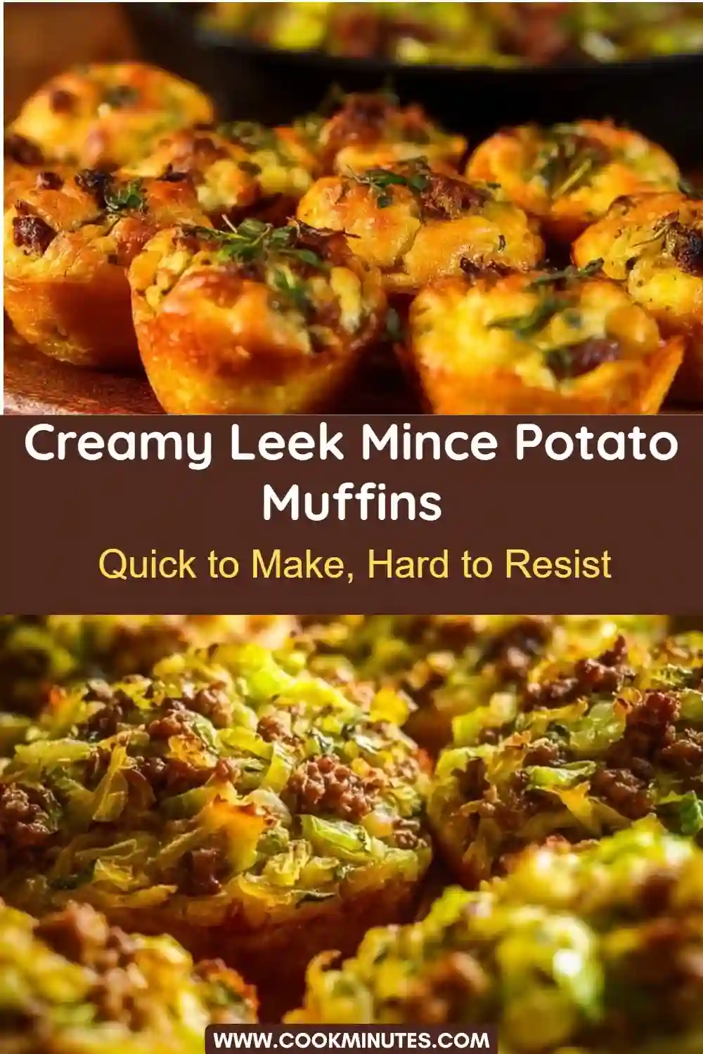 Potato muffins topped with herbs and cheese, served golden brown on a wooden tray.