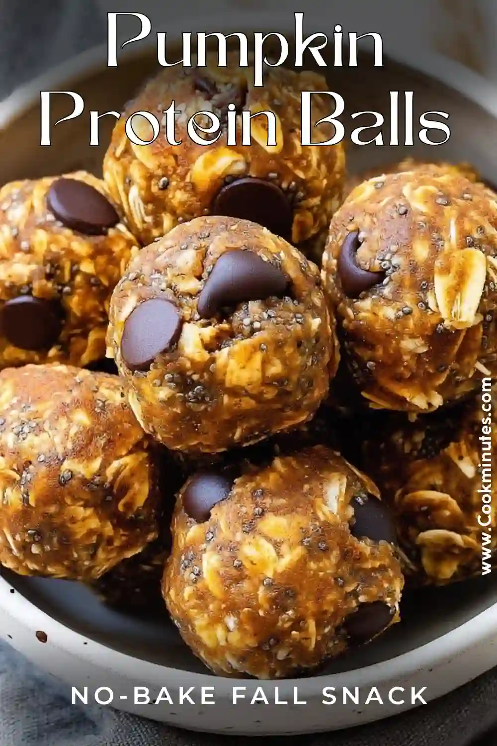 Pumpkin Protein Balls – A Cozy No-Bake Fall Snack Pumpkin Protein Balls no-bake snack with oats and chocolate chips in a rustic bowl