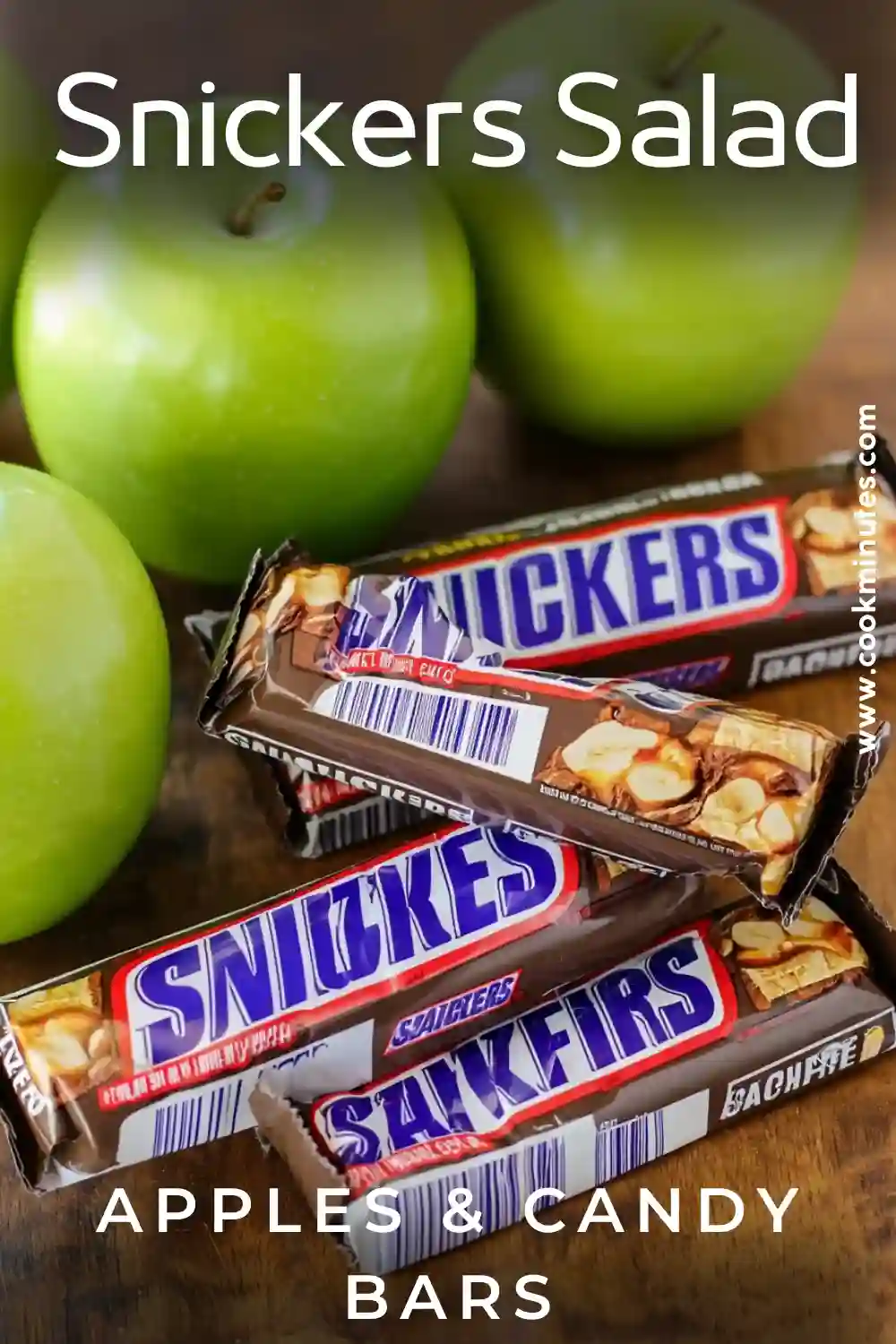 Snickers Salad Recipe – Apples, Candy & Creamy Caramel Dessert Fresh Granny Smith apples with wrapped Snickers bars