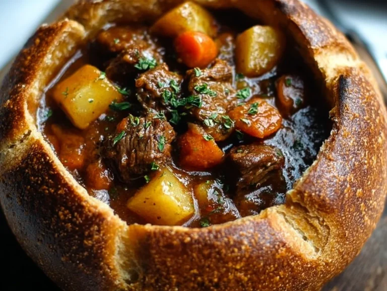 Hearty Witch's Cauldron Beef Stew simmering in a black pot