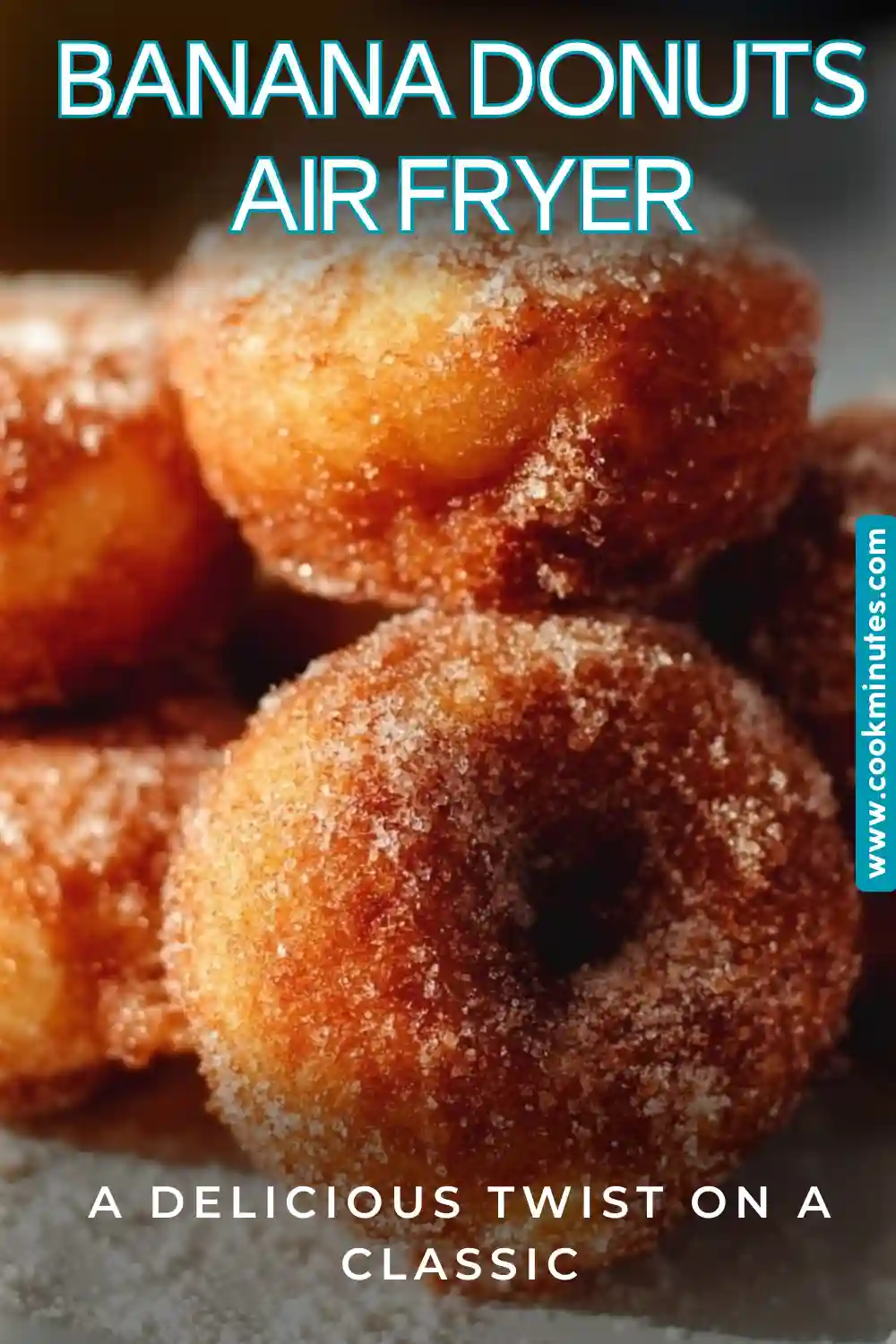 Delicious Banana Donuts Air Fryer freshly cooked, showcasing their golden-brown color and fluffy texture