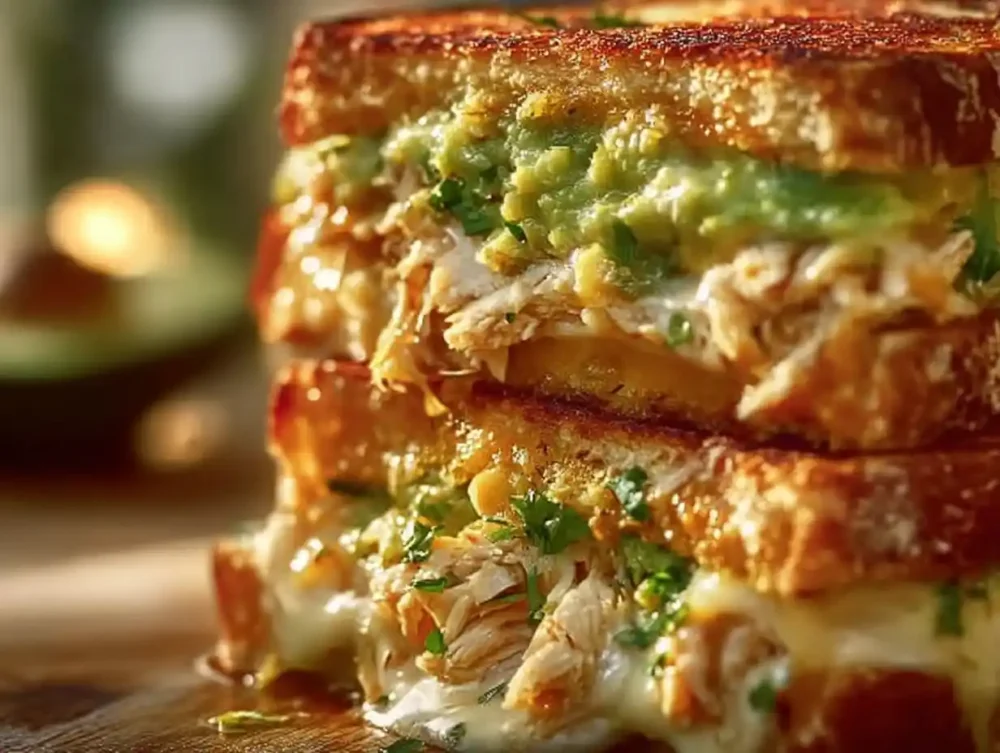 Delicious Chicken Avocado Melt Sandwich with chicken, avocado, and melted cheese