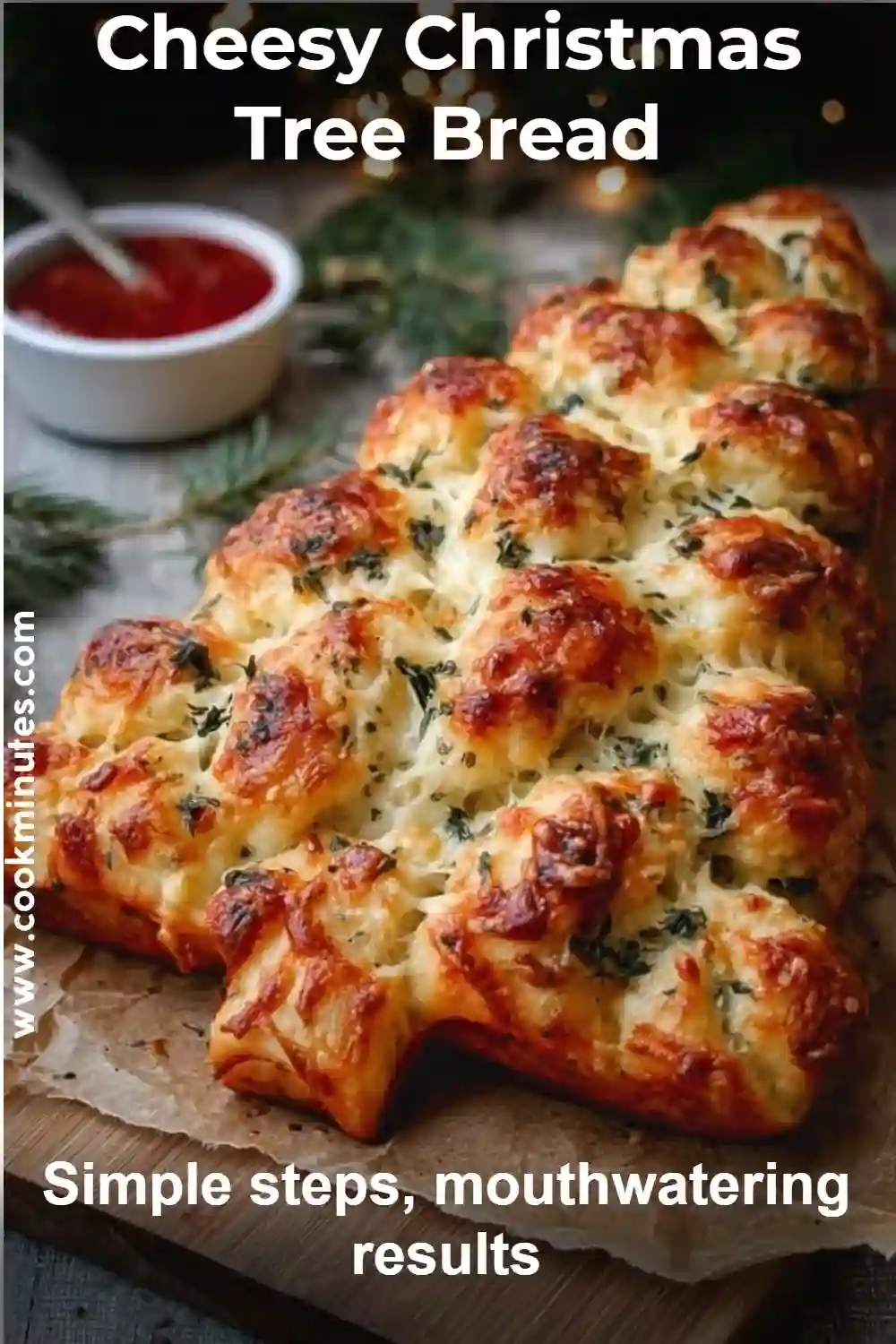 Cheesy Christmas Tree Bread: A Unique Holiday Treat! Cheesy Christmas Tree Bread fresh out of the oven, shaped like a tree.