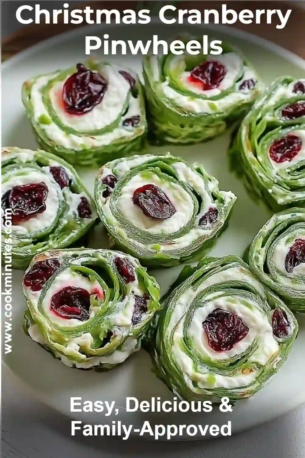 Colorful Christmas Cranberry Pinwheels ready to serve during the festive season.