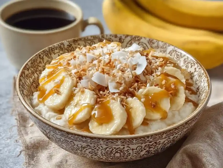 Cottage Cheese Banana Bowl topped with fresh banana slices and honey.