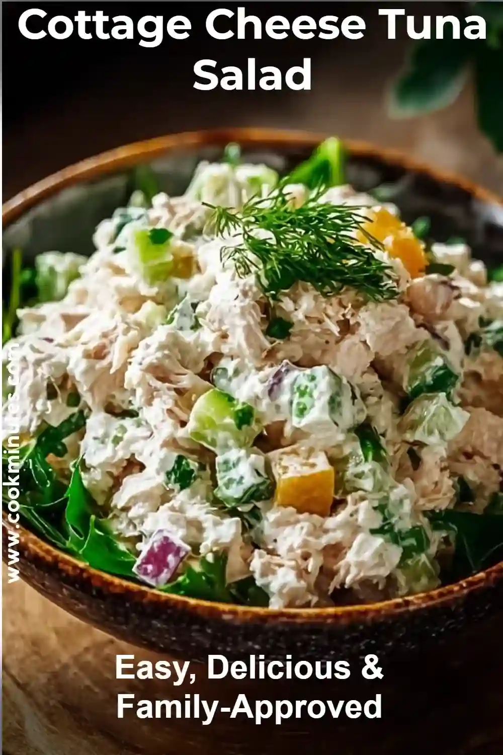 Cottage Cheese Tuna Salad – High-Protein, Quick & Healthy Meal Cottage cheese tuna salad with celery, onion, and colorful bell peppers in a black bowl