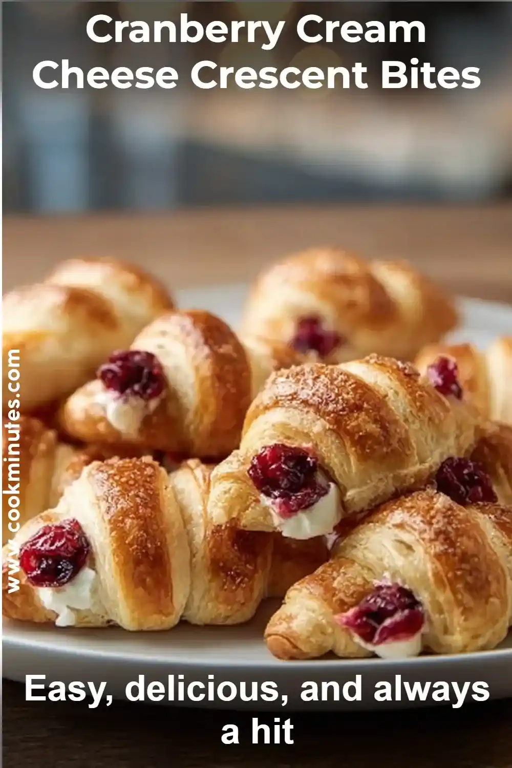 Delicious platter of cranberry cream cheese crescent bites freshly baked.