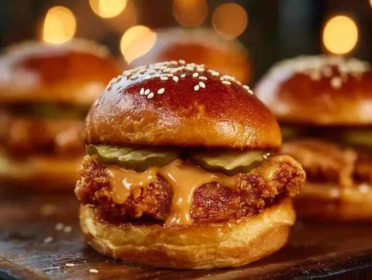 Crispy chicken sliders with bang bang sauce served on a platter