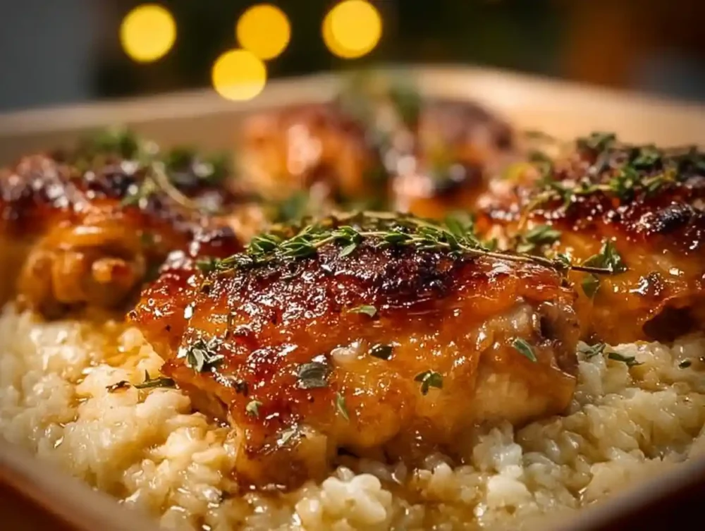 Forgotten Chicken with Creamy Rice: A Simple, Delicious Comfort Meal Plate of Forgotten Chicken served with creamy rice dish