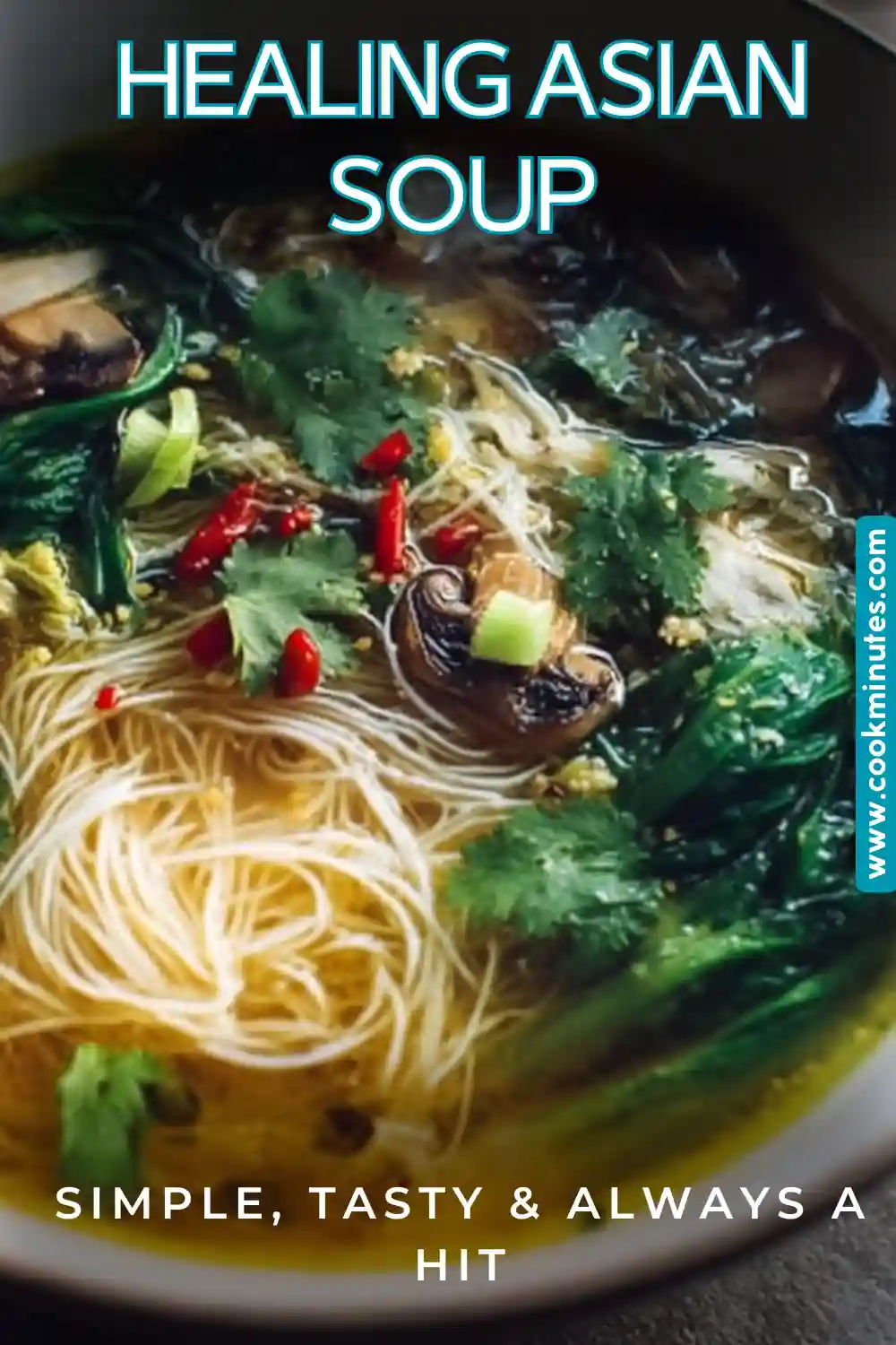 Perfectly balanced Healing Asian Soup with vibrant veggies and fragrant herbs.