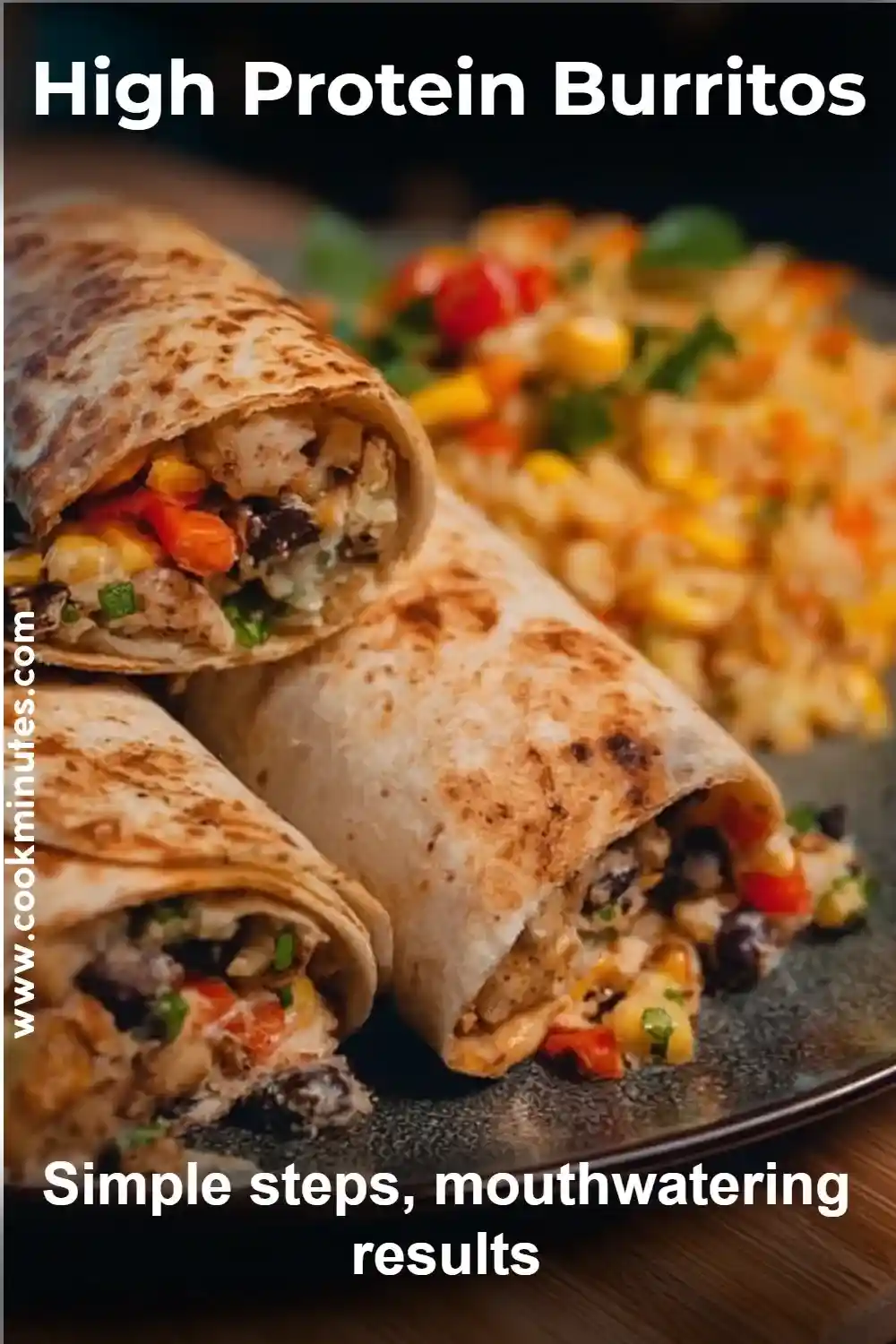 High Protein Burritos – A delicious blend of pulled rotisserie chicken, fajita veggies, and zesty cheese!