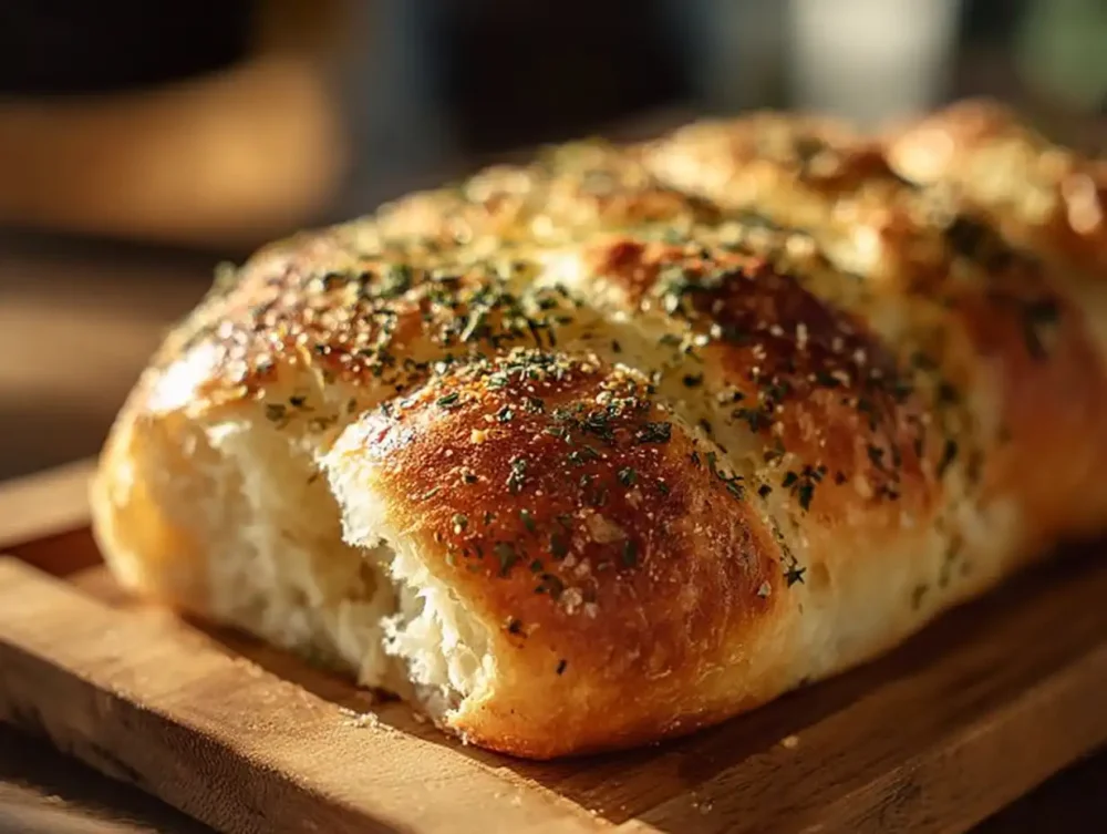 Freshly baked Italian Herbs and Cheese Bread with herbs and cheese topping