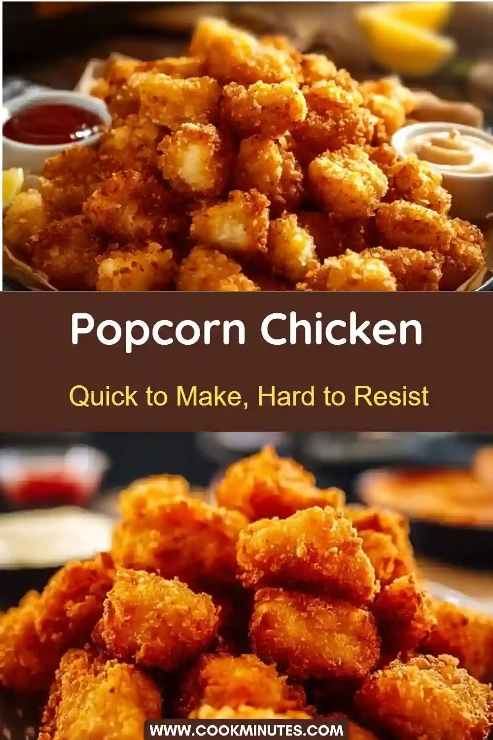 Popcorn Chicken – Crispy, Juicy, and Packed with Flavor Popcorn chicken coated in golden crispy breading, served with ketchup and dip.