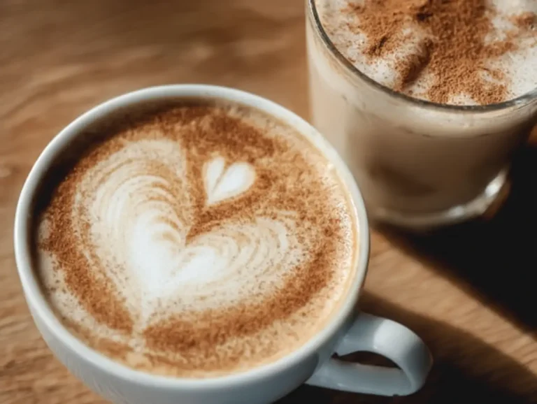 A creamy Vanilla Protein Latte topped with foam and a sprinkle of cinnamon.