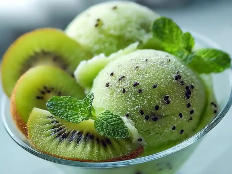 Vegan Kiwi Sorbet – Fresh, Fruity & Perfect for Summer Delicious Vegan Kiwi Sorbet served in a bowl with fresh kiwi slices