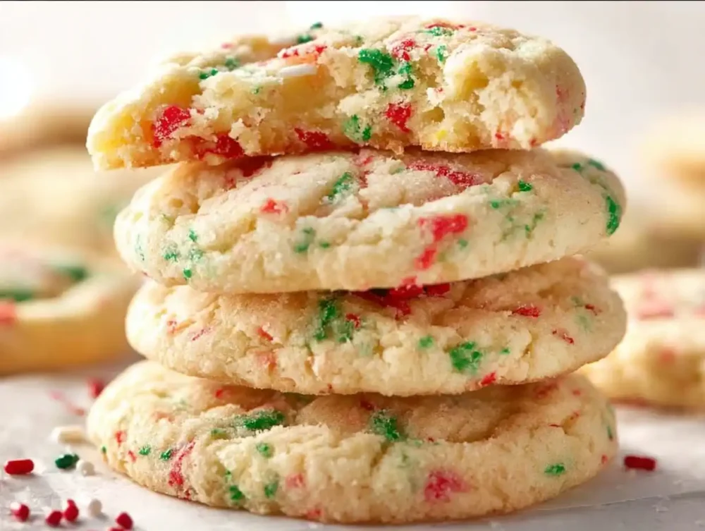 Christmas Ooey Gooey Butter Cookies on a festive plate