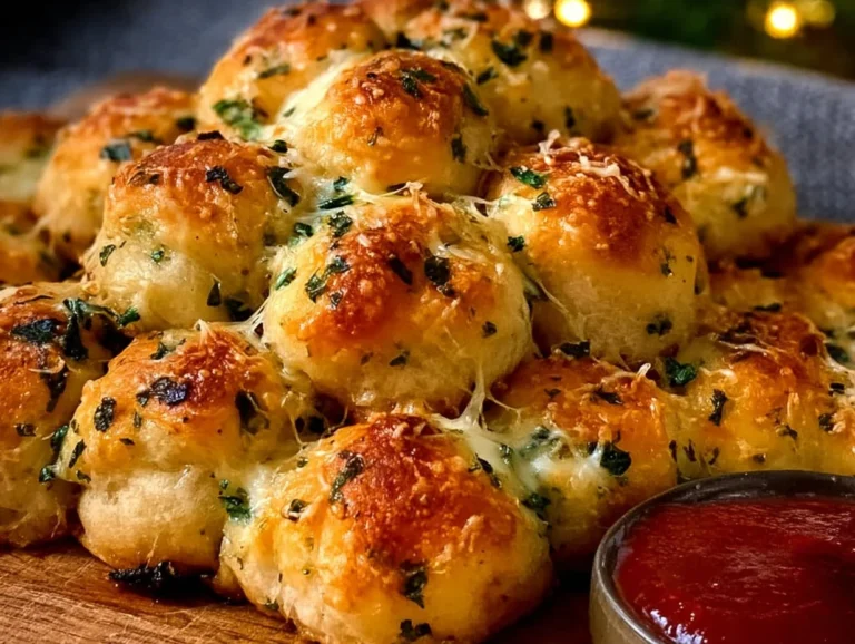 Cheesy Christmas Tree Bread fresh out of the oven, decorated for the holiday season