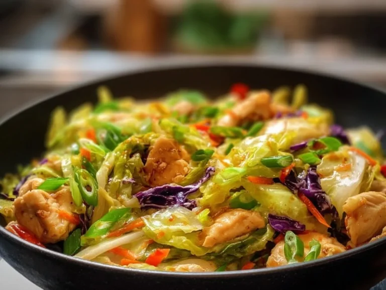 Healthy Chicken and Cabbage Stir-Fry served in a bowl