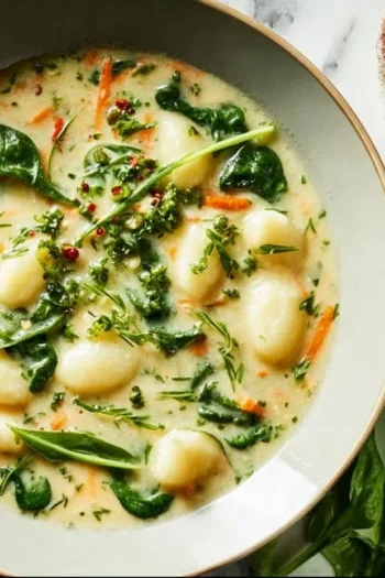 “Savor the warmth and comfort of my creamy gnocchi soup, a dish that delights the palate and warms the heart.” gnocchi soup