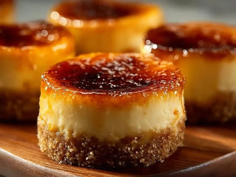 Mini crème brûlée cheesecakes topped with caramelized sugar