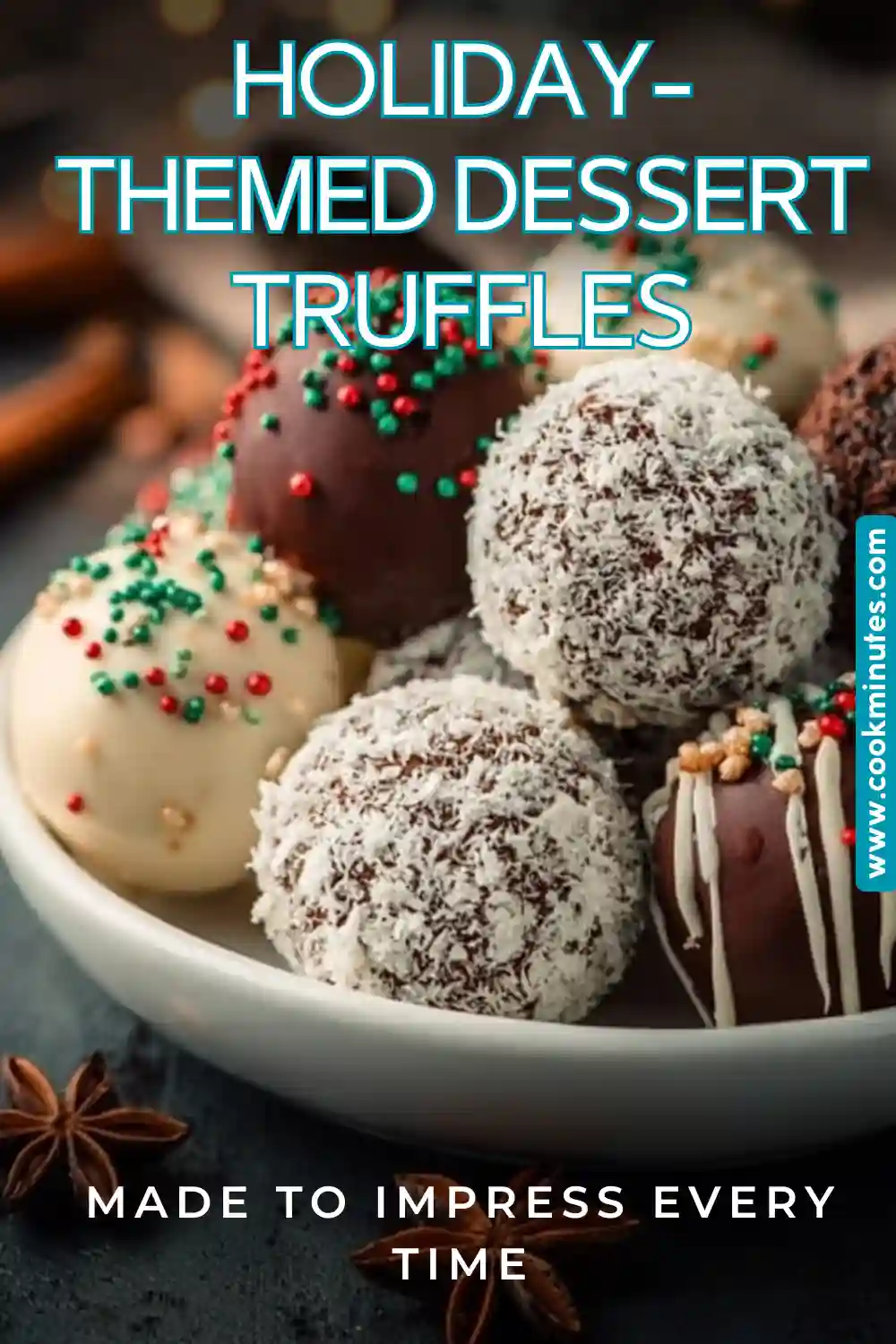 Holiday-themed Dessert Truffles made with crushed Oreo cookies, cream cheese, and chocolate coating.