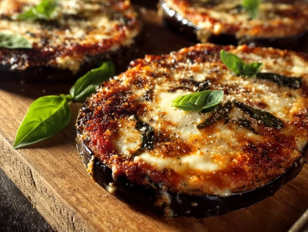 Homemade eggplant pizza topped with fresh vegetables and cheese