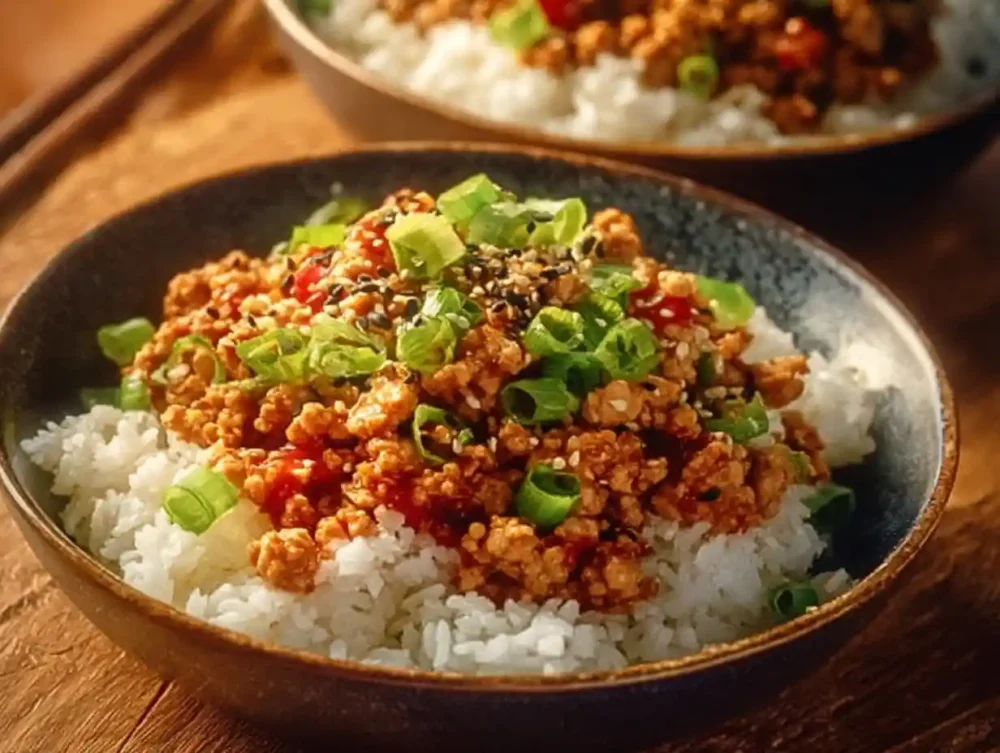 Low carb firecracker ground chicken dish served on a plate