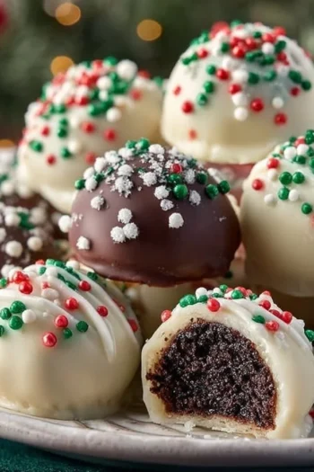 These Holiday themed Dessert Truffles are a fun, festive no bake treat made with Oreos, cream cheese, and melted chocolate. Creamy, crunchy, and colorful, they come together quickly and are perfect for parties, gifting, or last minute holiday desserts. Easily customizable with sprinkles or peppermint, they brighten any celebration and impress guests with minimal effort. dessert truffles