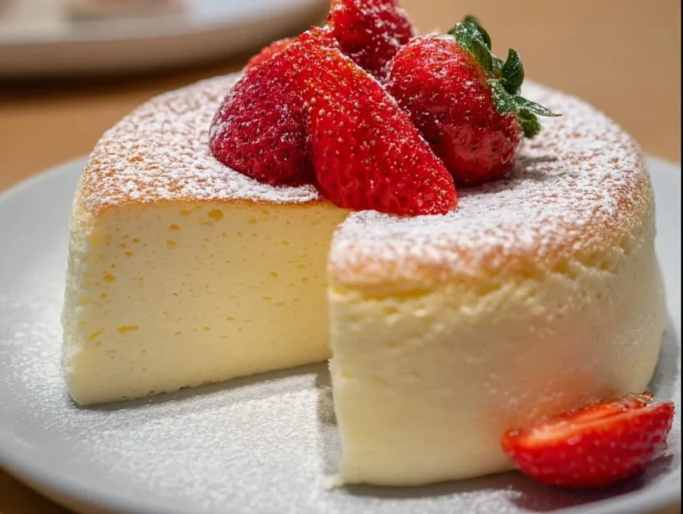 Fluffy Japanese Cheesecake served on a plate.