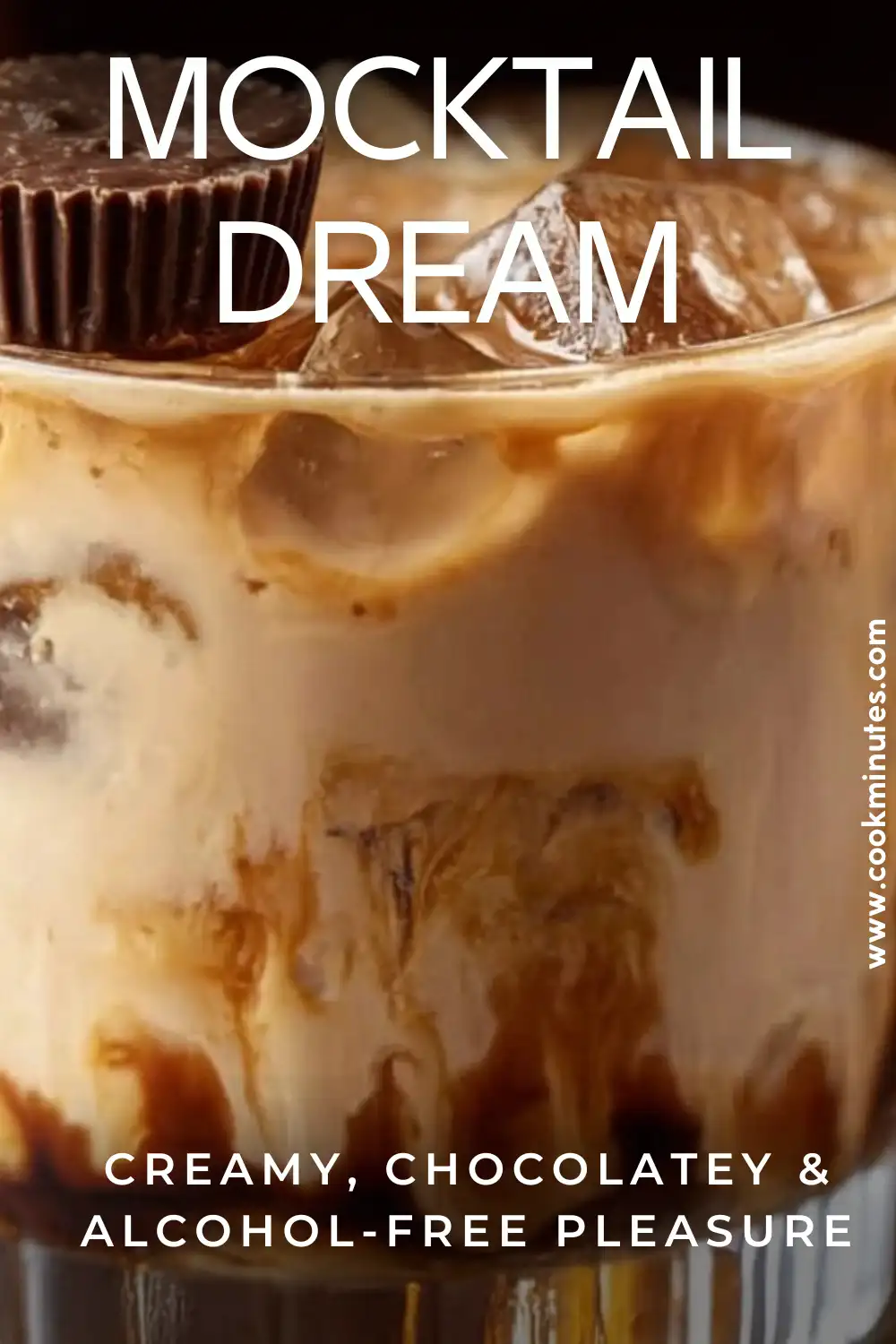 Skrewball Peanut Butter Cup Mocktail – Sweet, Creamy & Non-Alcoholic Skrewball Peanut Butter Cup Mocktail with chocolate syrup, ice cubes, and peanut butter cup garnish.