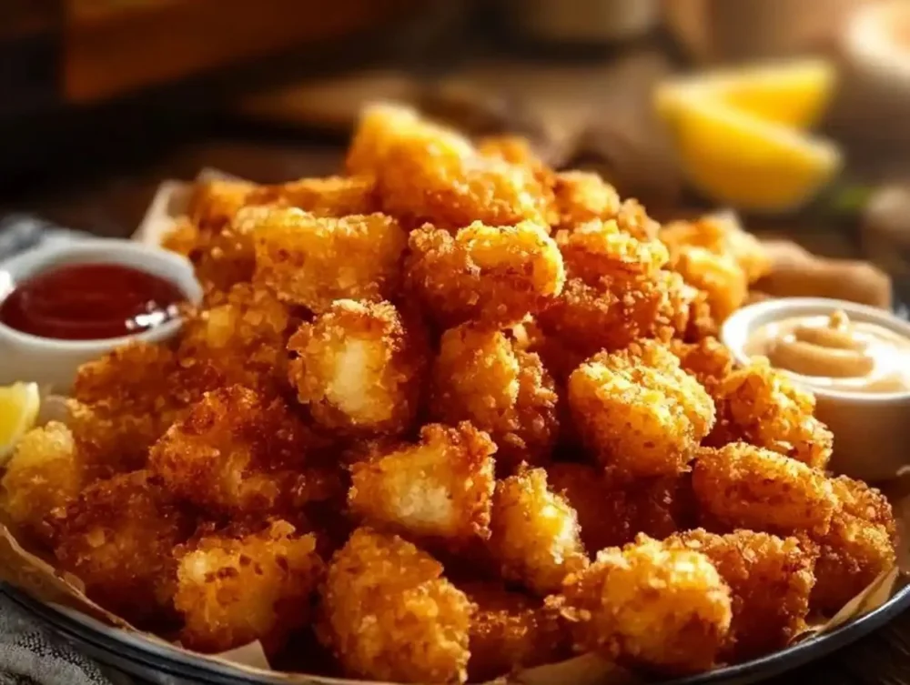 Popcorn Chicken – Crispy, Juicy, and Packed with Flavor Crispy popcorn chicken served with dipping sauce on a platter