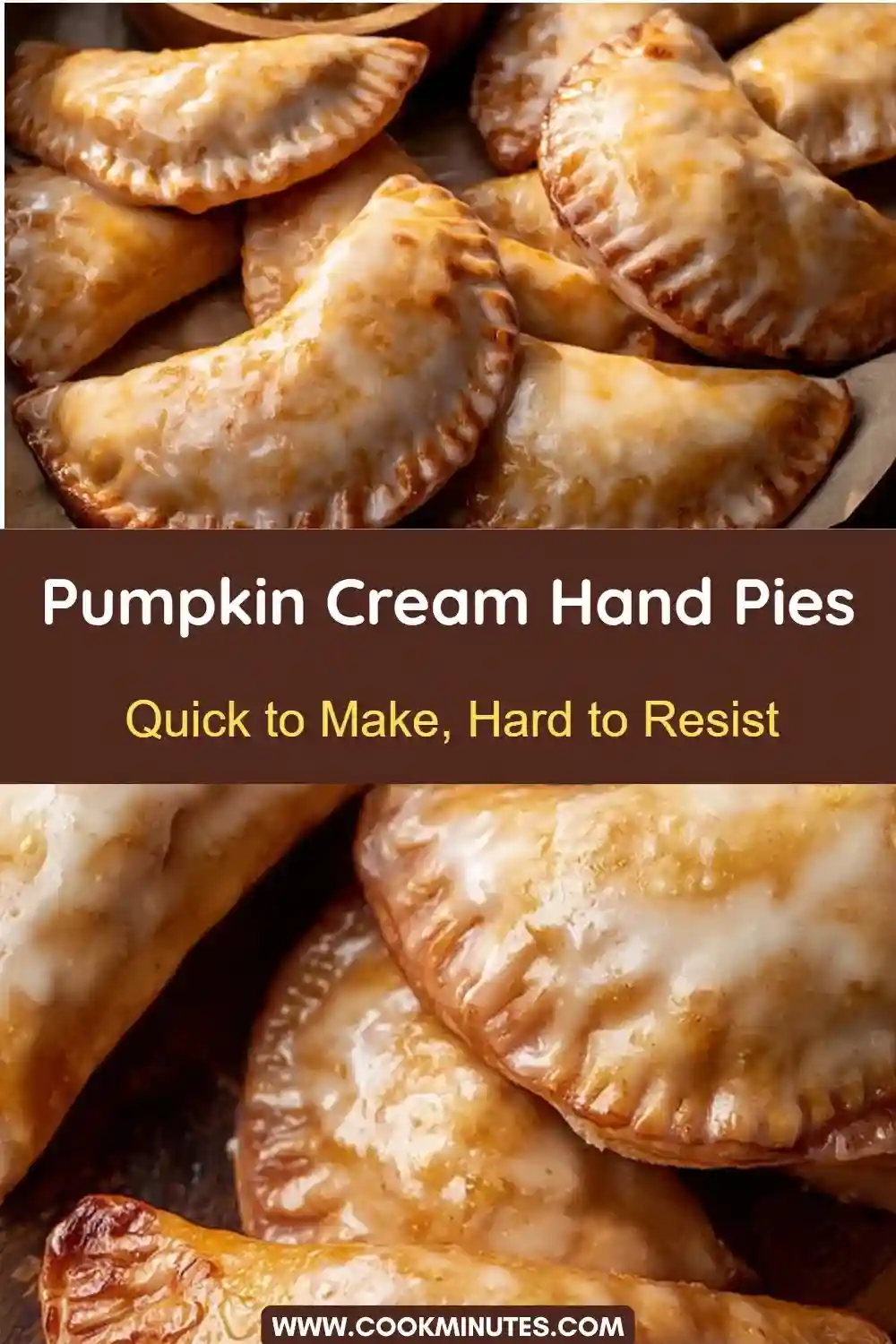 Pumpkin cream hand pies with golden crust and spiced filling on a white plate.