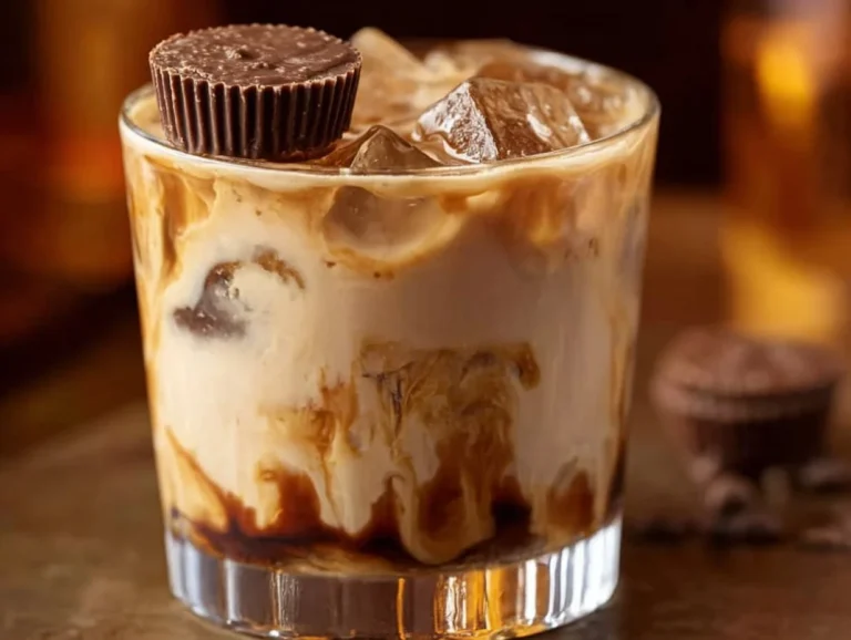 Skrewball Peanut Butter Cup mocktail served in a glass with garnishes