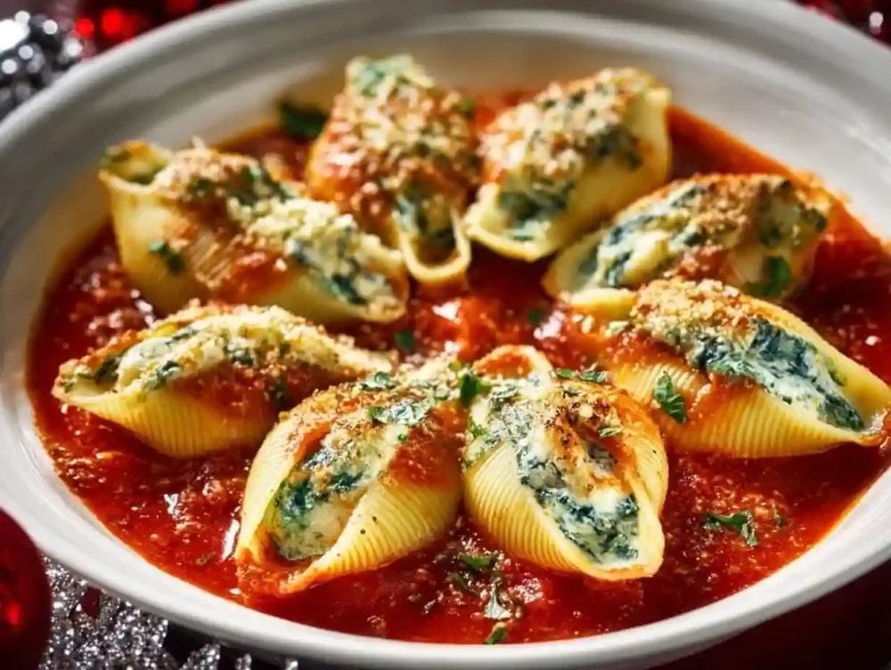Delicious stuffed shells filled with ricotta and topped with marinara sauce